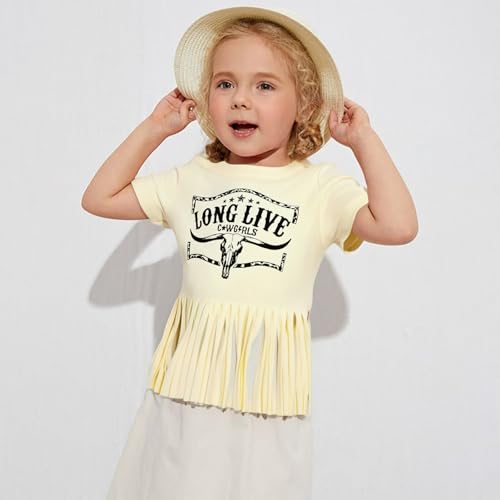 Image of Girls Western Shirt Cowgirls Embroidered Country Concert T Shirt Graphic Horseback Rider Tassel Fringe Tee Tops