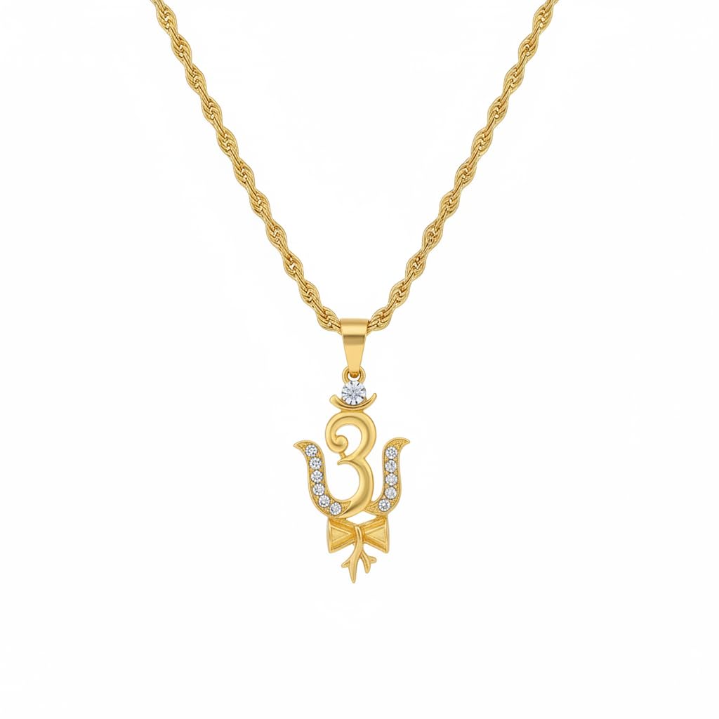 Buy M Men Style Om Trishul Pendant Necklace for Men & Women | Gold