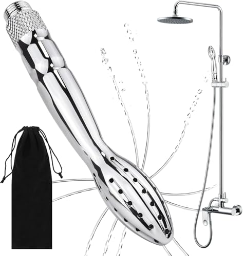 48 Hole Shower Douche Shower Enema Shower Cleaner Enema Douche System, Handheld Water Shower Nozzle Anal Rinse Vaginal Cleaning Kit for Men Women, Silver (Aluminum)