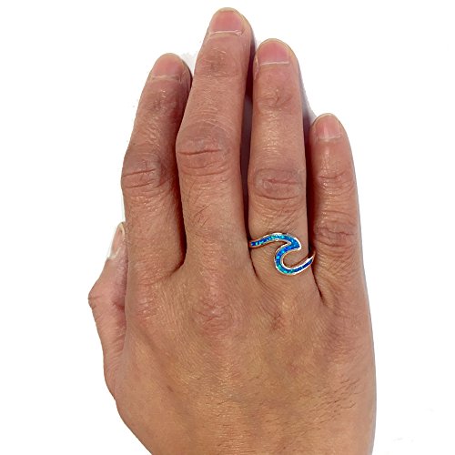 Wave Ocean Beach Created Opal .925 Sterling Silver Ring Sizes 4-12 Colors ( Created Pink Opal, 7) - Thumbnail 5