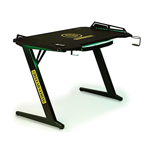 Desk Table de Gaming Grande Máster 01 lumières LED RVB avec télécommande, chargeur sans fil Smartphone, 3 ports USB, organiseur de câbles table de bureau ordinateur 126 x 68 cm