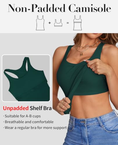 Image of V FOR CITY Womens Unpadded Shelf Bra Tank Tops Racerback Workout Camis Yoga Shirt Cotton Undershirt 2 Pack