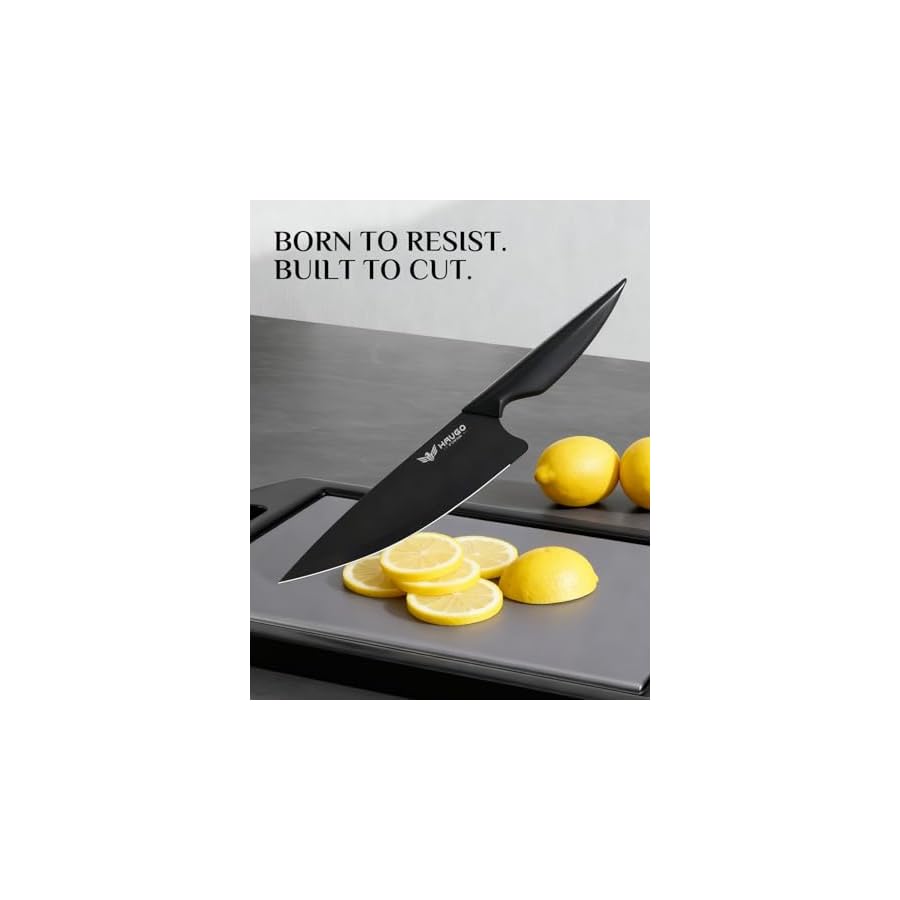 Kitchen Knife Set with Block: 15-Piece High Carbon Stainless Steel Professional Knives - Dishwasher Safe and Sharpener - Comfortable Grip Reduces Hand Fatigue 30% - Black Knife Set for Cooking