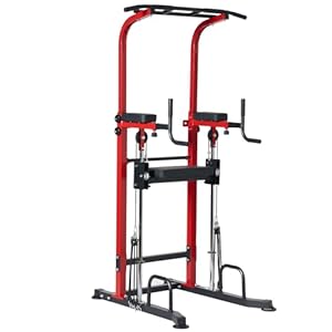 SogesPower Power Tower Assistive Trainer Dip Station Pull Up Bar Multi-Function Adjustable Height Workout Strength Training Workout Equipment for Home Gym 330LBS