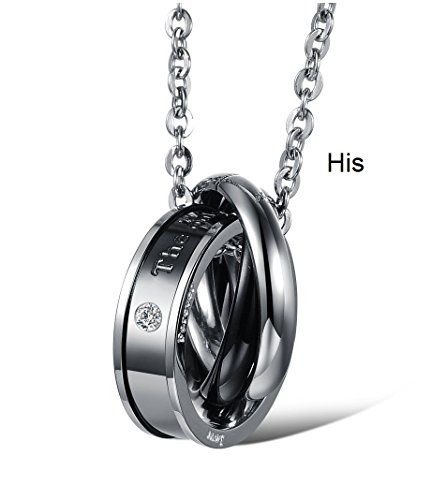 Sunnyhouse Jewelry His & Hers Matching Set Titanium Stainless Steel Love Ring Couple Pendant Necklace In A Gift Box (A Set) #TOP3