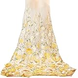 CABODYALS Tela de Tul Bordada con Flores 172D Amarillas de 3cm, Malla Transparente de Poliéster, Transpirable, para Costura, Decoración del Hogar, Bodas, Accesorios de Ropa Y Manualidades.