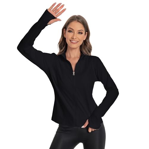 Women's Slim Fit Yoga Jackets Workout Lightweight Running Athletic Full Zip Jacket,with Thumb Holes4