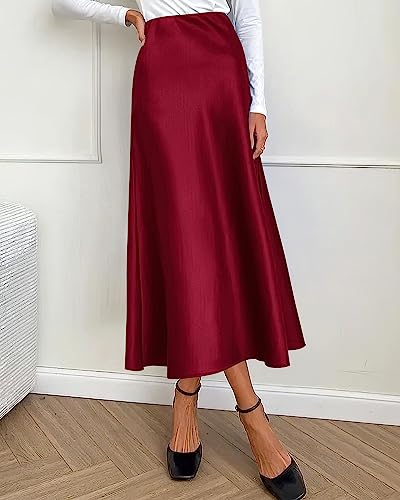 Image of BTFBM 2026 Summer Womens Skirts Silk Elegant High Waist Flowy Long Satin A-Line Midi Skirt Cocktail Wedding Party