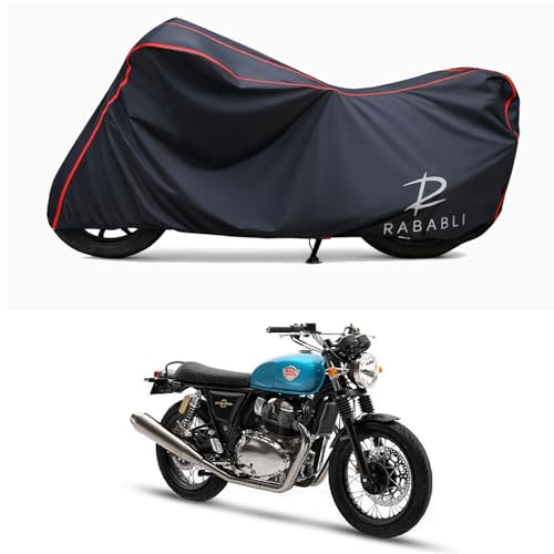 Image of Waterproof Bike Body Cover Compatible for | Royal Enfie Interceptor 650 Drag | Taffeta Fabric, Red Piping Design, Bottom Elastic Fit | Dustproof, Sun UV & Rain Protection for All Bikes