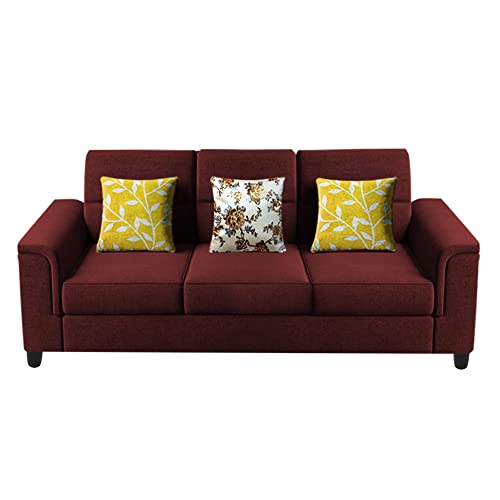 Image of Casaliving Nancy 3 Seater Sofa Set for Living Room | Colour - Maroon