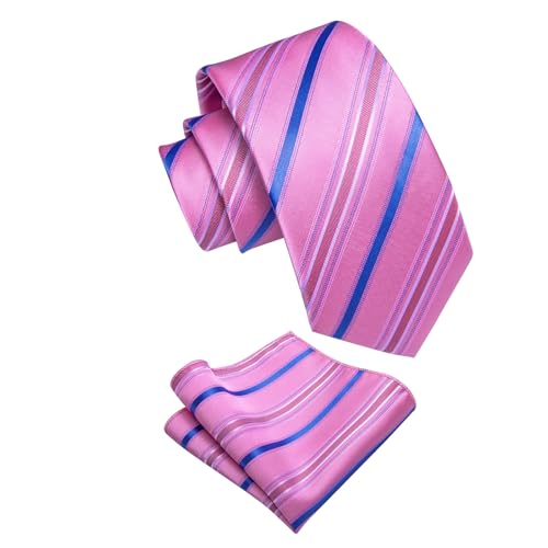 Image of YourTies Striped Ties for Men Classic Woven Silk Necktie with Handkerchief Cufflinks Set Formal Business Party Wedding
