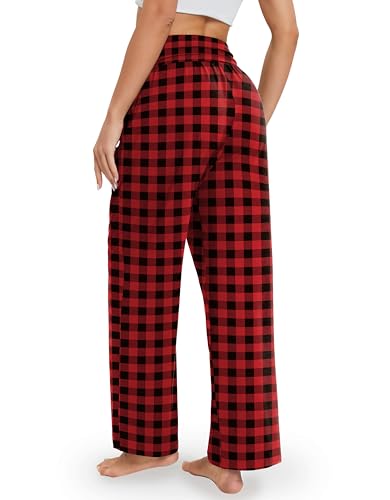 Image of Gracyoga Plaid Pajama Wide Leg Pants for Women Casual Comfy Yoga Pants High Waisted Lounge Palazzo Pants with Pockets L