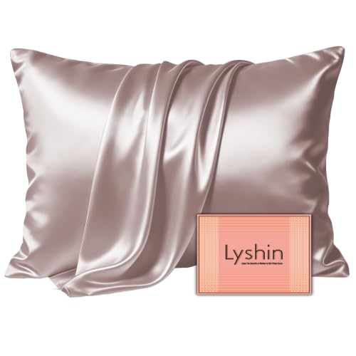 Image of LYSHIN Silk Pillow Cases Queen Size with Hidden Zipper, Taupe | 19 Momme Mulberry Silk Pillowcase for Skin and Hair, Anti-Acne, Hypoallergenic, Cooling, Beauty Sleep, Gifts for Women