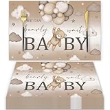 50 Pieces Baby Shower Paper Placemats, 11x17 Inch Brown Cute Bear Themed Disposable Place Settings with Balloons, Clouds & We Can Bearly Wait Baby Design for Newborn Celebration, Baby Shower Party