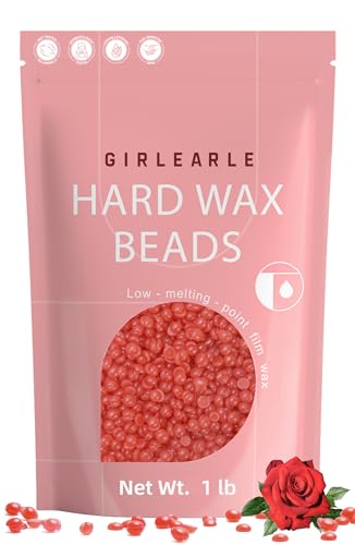 Image of GIRLEARLE 1LB Hard Wax Beads for Hair Removal, Low Melt Hard Wax Beads with Red Rose Formula, Wax Beads for Brazilian Waxing & Sensitive Skin, Stripless Hard Wax for Bikini, Face & Body At-Home Waxing