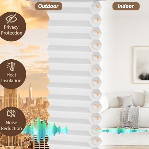 LUCKUP Cellular Blinds for Windows No Drill, Light Filtering Cordless Honeycomb Blinds, Thermal Insulated Noise Reduction Privacy Window Cover,134.6Wx162.5Hcm(53"x64"), White by LUCKUP - Used condition - Image 6