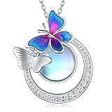 Feijiesi Collar de mariposa con piedra lunar para mujer, plata de ley 925, collar con colgante de mariposa, piedra lunar, joyería de regalo para mujeres, niñas, mamá, hija, esposa, plata de ley