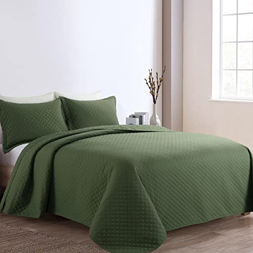 Hombys 3 Piece Oversized King Quilt Set Bedspread 128X120 Reversible Lightweight Coverlet Summer Comforter Set (Super King Plus(128X120), Olive) #TOP1