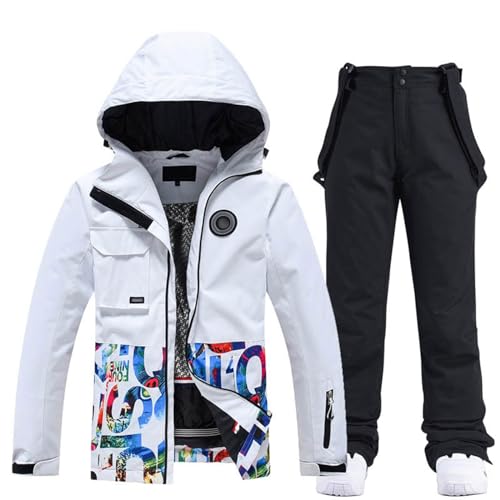 Traje de esquí para hombre y mujer a juego – Color de tabla doble, cálido y grueso, traje de escalada para la nieve, traje de escalada para exteriores, traje de pantalón de dos piezas, conjunto de