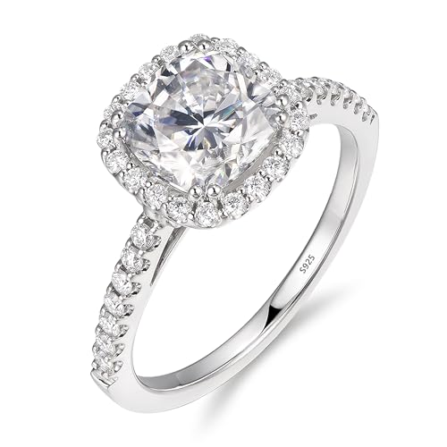 Cushion Moissanite Rings, 2 Carat Moissanite Engagement Ring, Cushion Halo Engagement Ring3