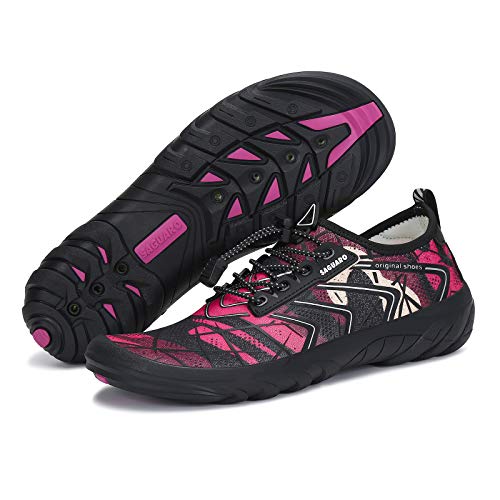 Womens Water Shoes Aqua Shoes Mens Barefoot Shoe Quick Dry Swim Shoes Beach Shoes Kayak Shoe Surf Slip on Water Shoes Water Aerobics Sports Water Shoe, Camo Rosy 9.5 Women/8 Men