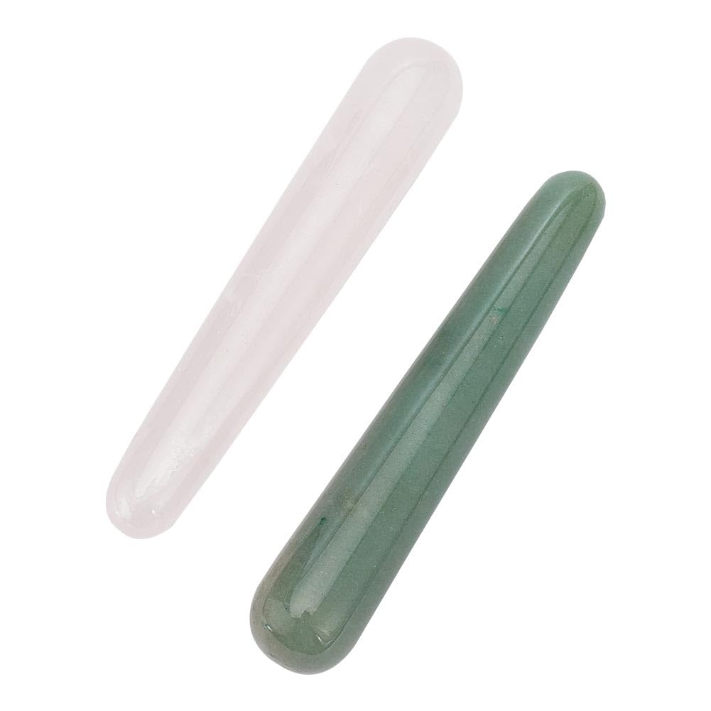 Arricraft 2 Stück Kristall-Massagestäbe, Natürlicher Rosenquarz/Grüner Aventurin Zauberstäbe, Kristall-Massagestäbe, Gua Sha-Massagestein Für Das Gesicht, Blick, Ganzkörperentspannung