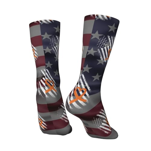 USA Flag Kidney Cancer Awareness Adult Polyester Crew Socks Breathable Moisture-Wicking Athletic Running Gym94