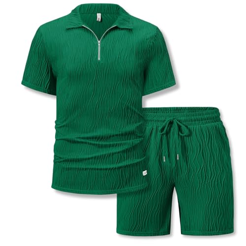 Image of ZAFUL Men's 2 Pieces Sets Outfits Summer Beach Set Short Sleeve Button Down Zip Up Shirt And Short Sets