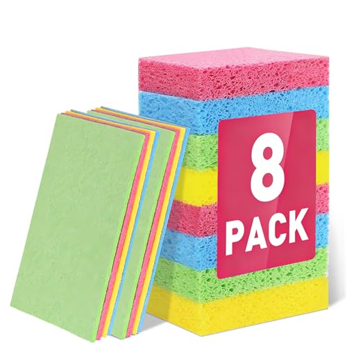 Kitchen Sponges Compressed Cellulose Sponge Non Scratch Natural Dish Sponge for Kitchen Cleaning Sponges for Dishes Bathroom Cars Pop-up Cleaning Sponge 8 PCS