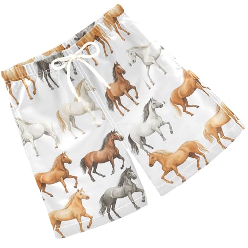 Pigsaly Boys' Swim Board Shorts Watercolor Horses Boy's Swim Trunks Kids Swimwear M