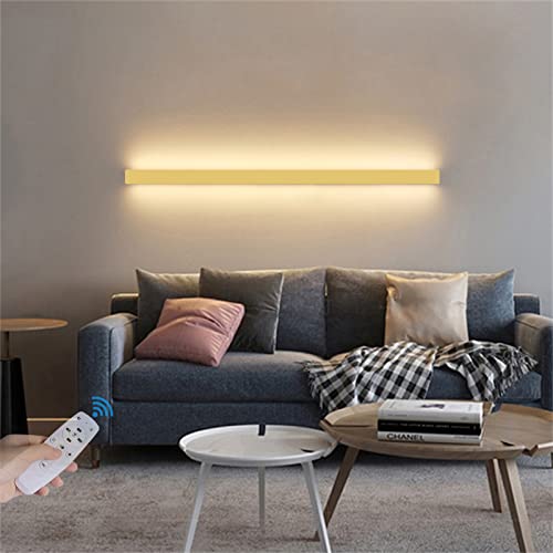 Lámpara de pared LED dorada regulable con mando a distancia, temperatura de color ajustable, luz de pared para salón, dormitorio, balcón, restaurante, pasillo de estudio (100 cm 54 W)