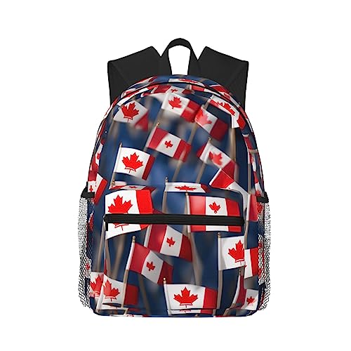 Sac à dos léger pour l'université avec drapeaux canadiens noir taille unique