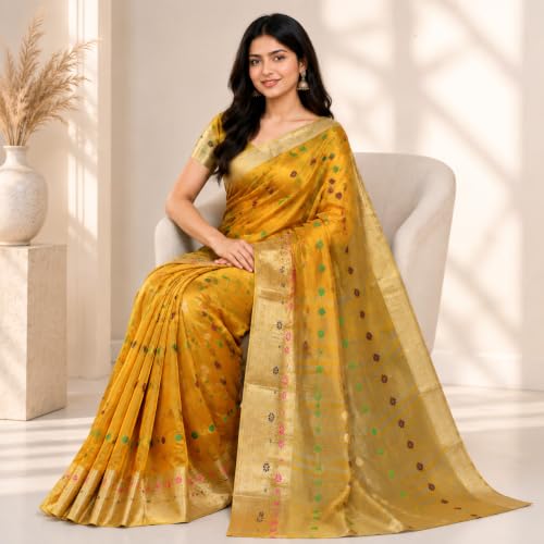 Image of Sarees for Women Wear Organaza Silk Banarasi Sari Kanjivaram Soft Pure Paithani Wedding Original Kanchipuram Pattu Sadi with Blouse Piece 2026 (Flowermeena)