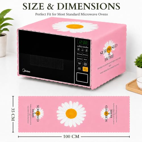 Image of Microwave Oven Cover - Waterproof & Dustproof Protective Cover for Kitchen, Heat Resistant Fabric, Universal Fit for Standard Microwave Ovens, Easy Clean Stylish Printed Design (Pink)