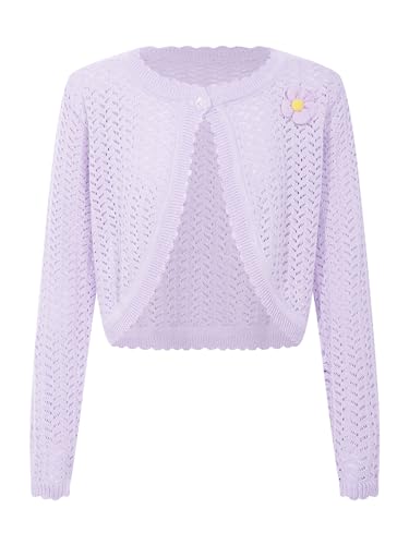 Kids Flower Girls Princess Bolero Shrug Cute Flower One Button Knit Cardigan Sweaters Dress Cover Up Knitwear