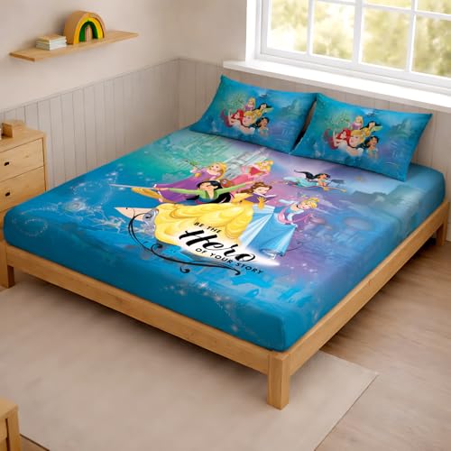 Image of Sassoon Disney Princess (Hero) Digital Printed 100% Cotton Bedsheet with 2 Pillow Covers in 300TC
