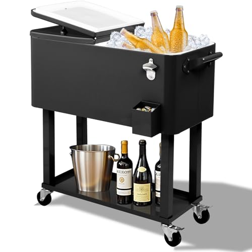 Outvita 80 Quart Rolling Ice Chest Cooler with Bottle Opener