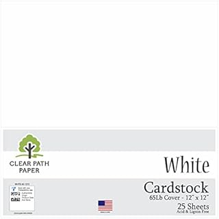 White Cardstock - 12 x 12" / 30,5 cm x 30,5 cm - 65Lb Cover / 176gsm - 25 Sheets - Clear Path Paper