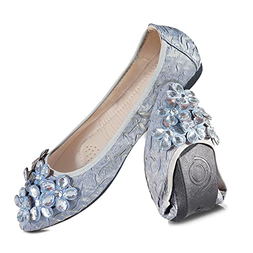 MACHSWON Ballerines plates noires pour femme avec strass scintillants pour le travail, le bureau, les formels et confortables à bout pointu, bleu, 40 EU