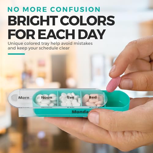 Image of Stackable Daily Pill Organizer - 2 Pack, 4 Times a Day Weekly Medication Reminder - Premium Weekly AM /PM Pill Box with 7 Individual Stacking Cases, a Everyday Medicine Organizer for Vitamins