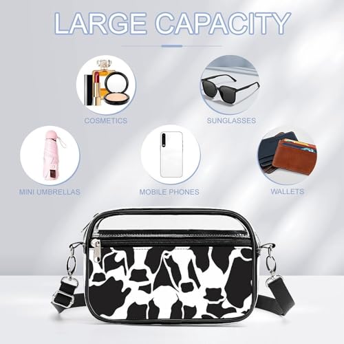Abstract Cow Black White Pattern Clear Stadium Bag Clear Mini Messenger Bags with 2 Compartments Crossbody Bag3
