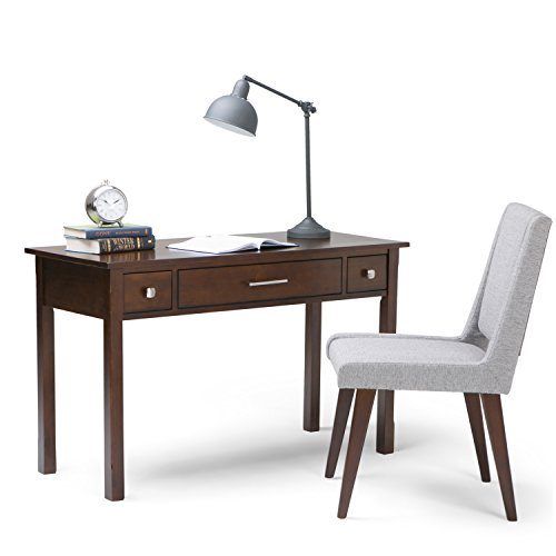 Image of SIMPLIHOME Avalon Writing Desk - 47 Inch Wide Solid Wood Desk in Brunette Brown, Contemporary Home Office Computer Table for Workspace or Study with 2 Drawers and Flip-Down Keyboard Tray