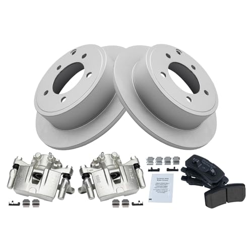 Image of TRQ Rear Brake Pad and Rotor Set Ceramic G Coated Rotors Calipers