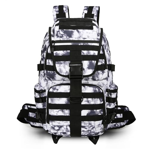 KXBUNQD Mochila táctica militar de 50 l, mochila impermeable para senderismo, paquete militar grande, paquete de asalto de 3 días, mochila Molle, Blanco camuflado, L, Mochilas