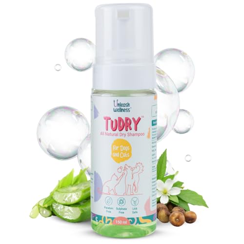 Image of TuDry 150ml | Dry Shampoo for Dogs & Cats | Anti Bacterial, Fungal Care | Lick Safe Hypoallergenic Formula | Removes Dirt & Odor | Dog Shampoo for Itchy Skin | Provides Shiny Coat
