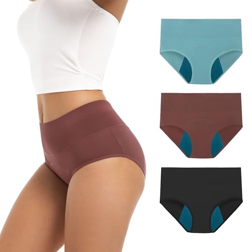 High Waist Period Underwear for Women Heavy Flow Soft Absorbent Leakproof Period Panties Pack of 3