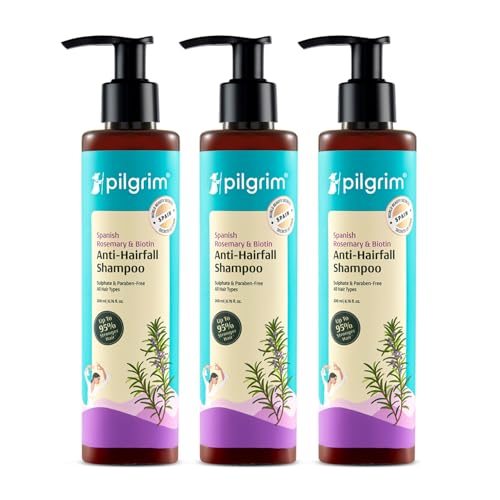 Image of Pilgrim Spanish Rosemary & Biotin Anti Hairfall Shampoo for Reducing Hair Loss & Breakage 200ml (Pack of 3) | Rosemary shampoo for hair growth | Upto 95% stronger hairs | For all hair types | For Men & Women
