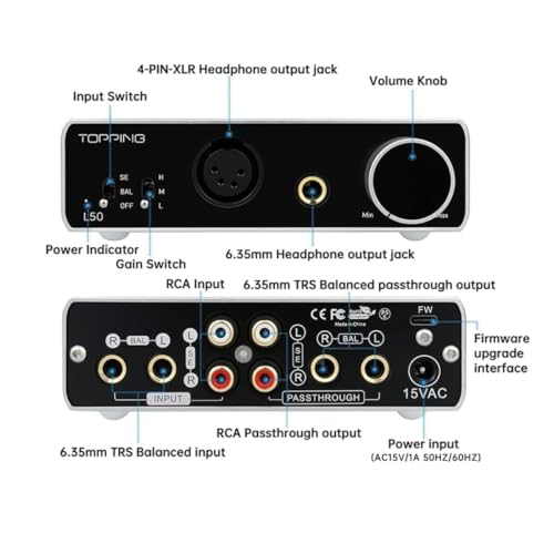 Image of Topping L50 NFCA Headphone Amplifier, 3500mW HPA HiFi SE /BAL Preamp, Silver