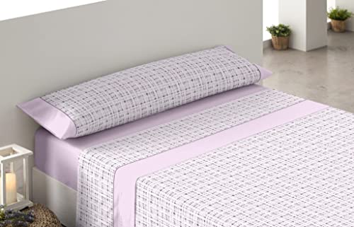 Donegal Collections - Juego de Sabanas Estampadas 3 Piezas Cama 90cm Cuadro Rosa, Primavera Verano, Algodón Poliéster, Bajera, Encimera y Funda de Almohada