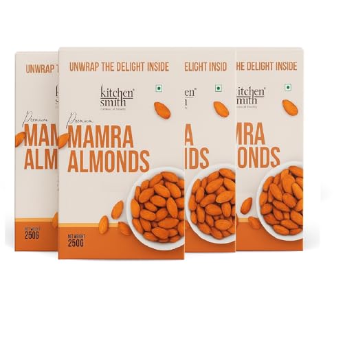 Image of KitchenSmith Mamra Almonds - Pack of 4 (250gm Each) | High In Antioxidant | Naturally Sweet And Tasty | Energy Booster |Premium Dry Fruits